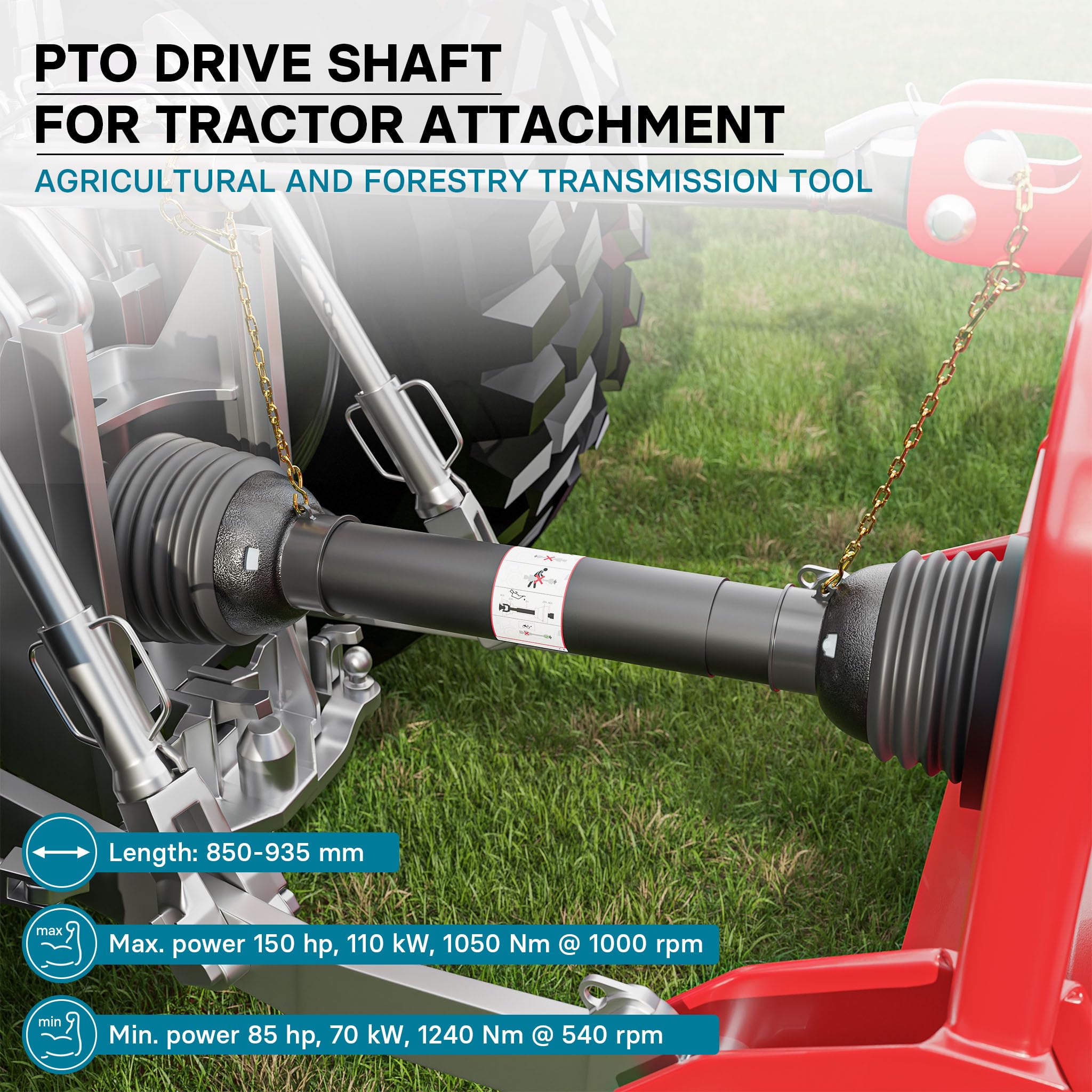 WilTec PTO Shaft T8 Drive Shaft 850-935mm 1240Nm 540rpm, 110kW